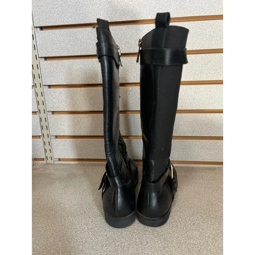 Michael Kors Girls Black Quilted Shayla Riding Boots Size 3 Gold Buckle Logo